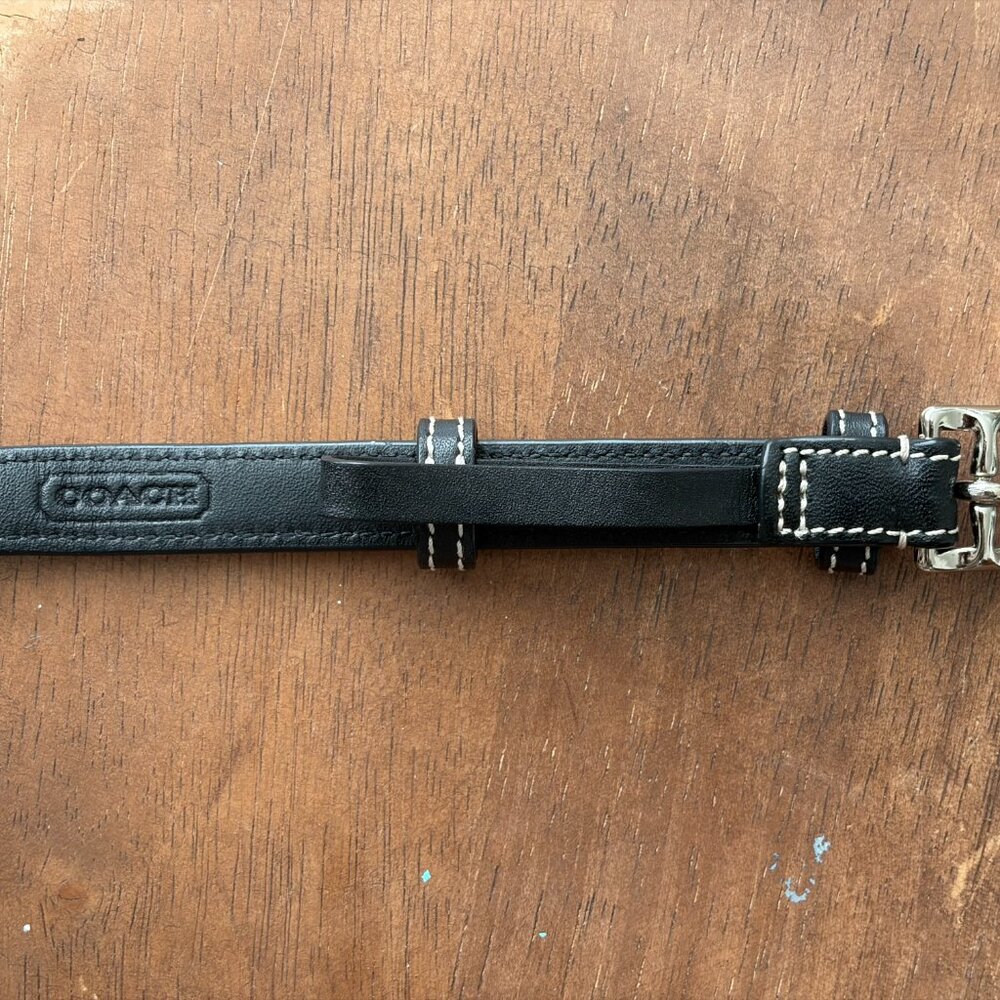 Coach Black Leather Belt with White Contrast Stitching - Picture 6 of 7